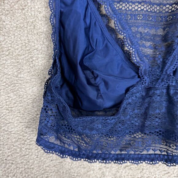 Victoria Secret Bralette Bra Size Large Navy Lace Racerback Lightly Lined V Neck - Picture 5 of 9